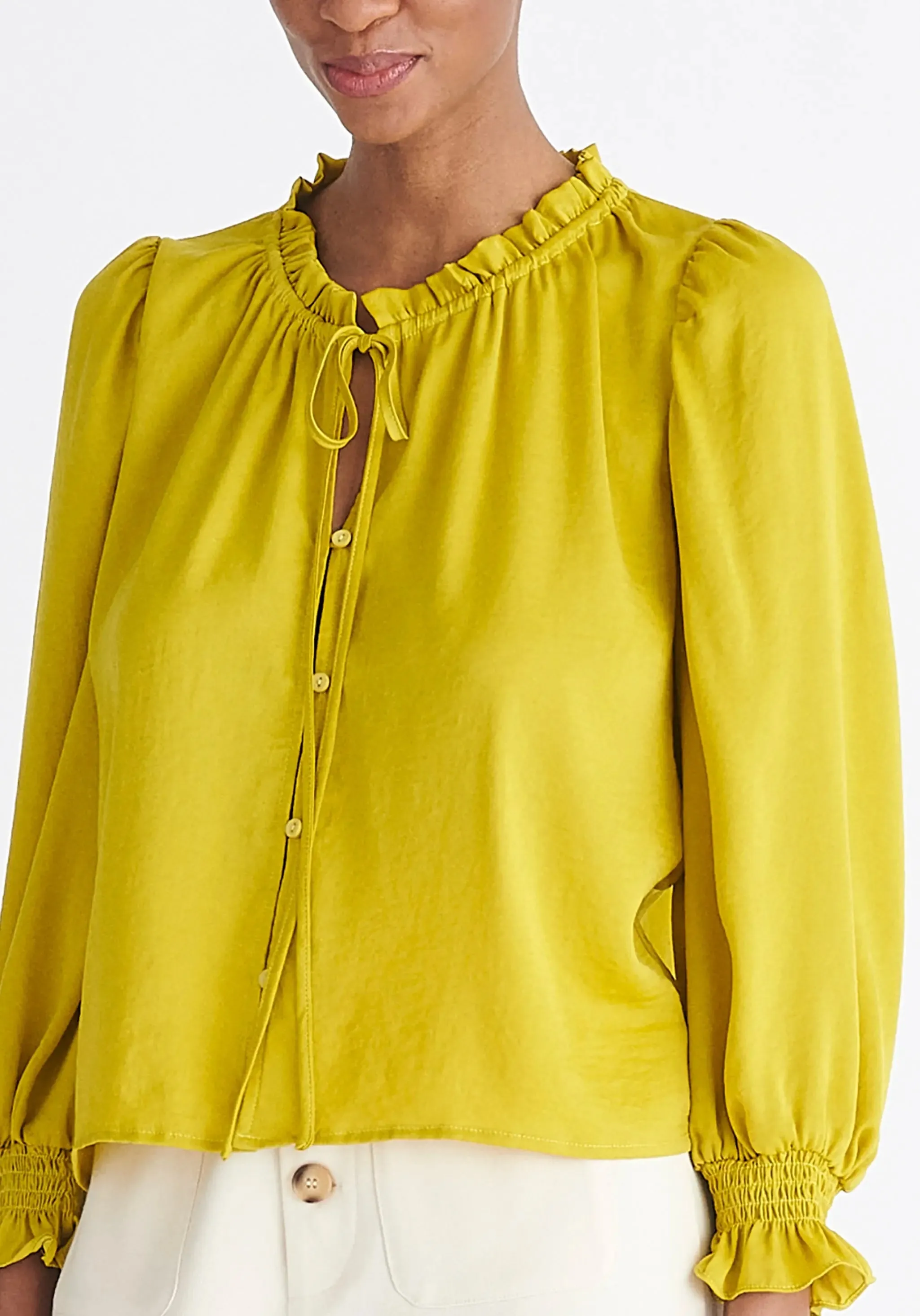 Mustard Yellow Ruched Collar Blouse