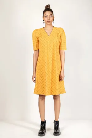 Mustard Yellow Woven Checked Dress