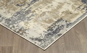 Muted Grey Ivory Distressed Strokes Abstract Rug