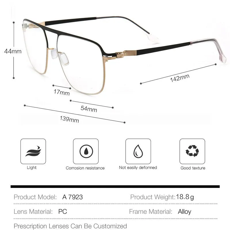 Muzz Men's Full Rim Oversized Square Sillicone Alloy Ultem Frame Eyeglasses 7923