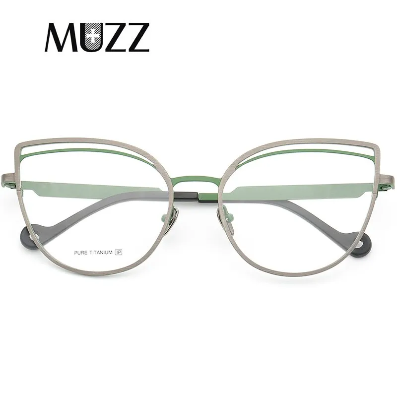 Muzz Women's Full Rim Square Cat Eye Titanium Frame Eyeglasses T7037