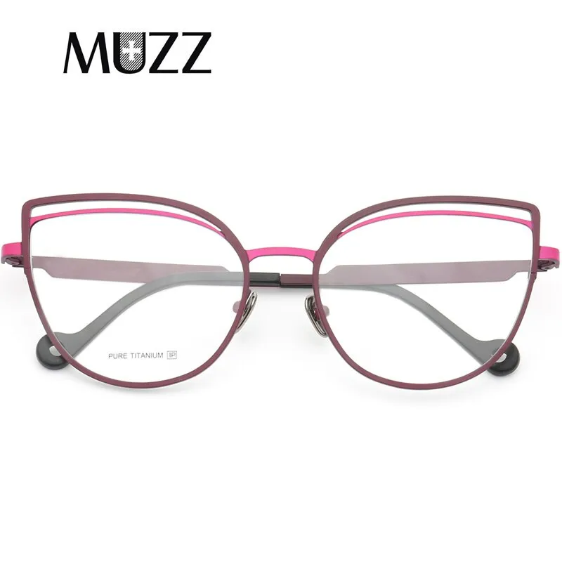 Muzz Women's Full Rim Square Cat Eye Titanium Frame Eyeglasses T7037