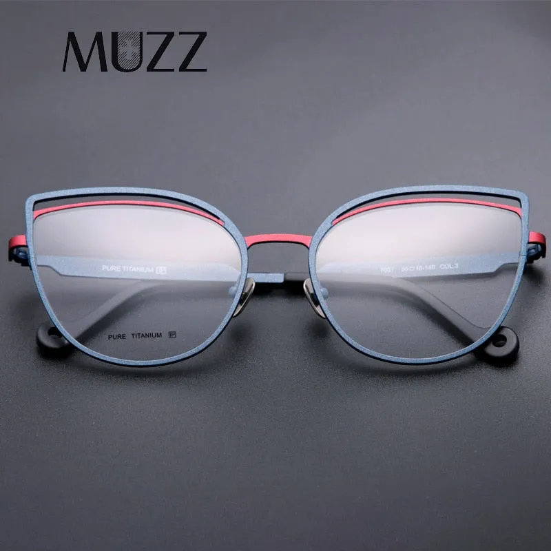 Muzz Women's Full Rim Square Cat Eye Titanium Frame Eyeglasses T7037