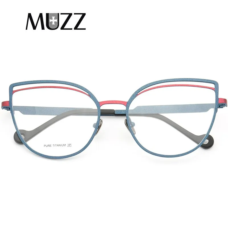 Muzz Women's Full Rim Square Cat Eye Titanium Frame Eyeglasses T7037