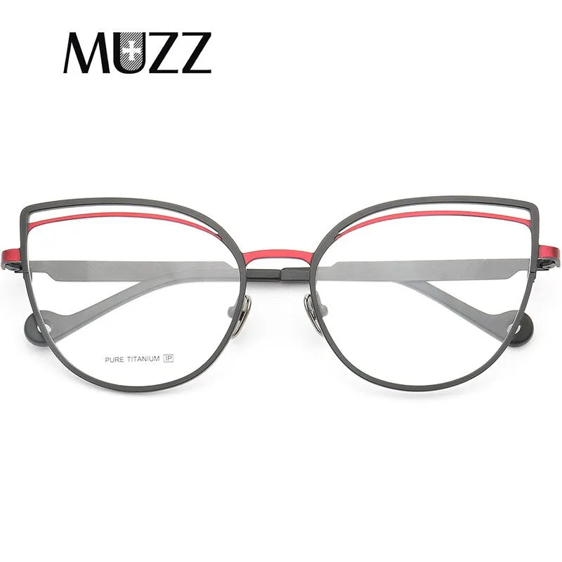 Muzz Women's Full Rim Square Cat Eye Titanium Frame Eyeglasses T7037