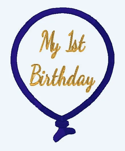 My 1st Birthday Balloon Embroidery Design - 5x7 Hoop