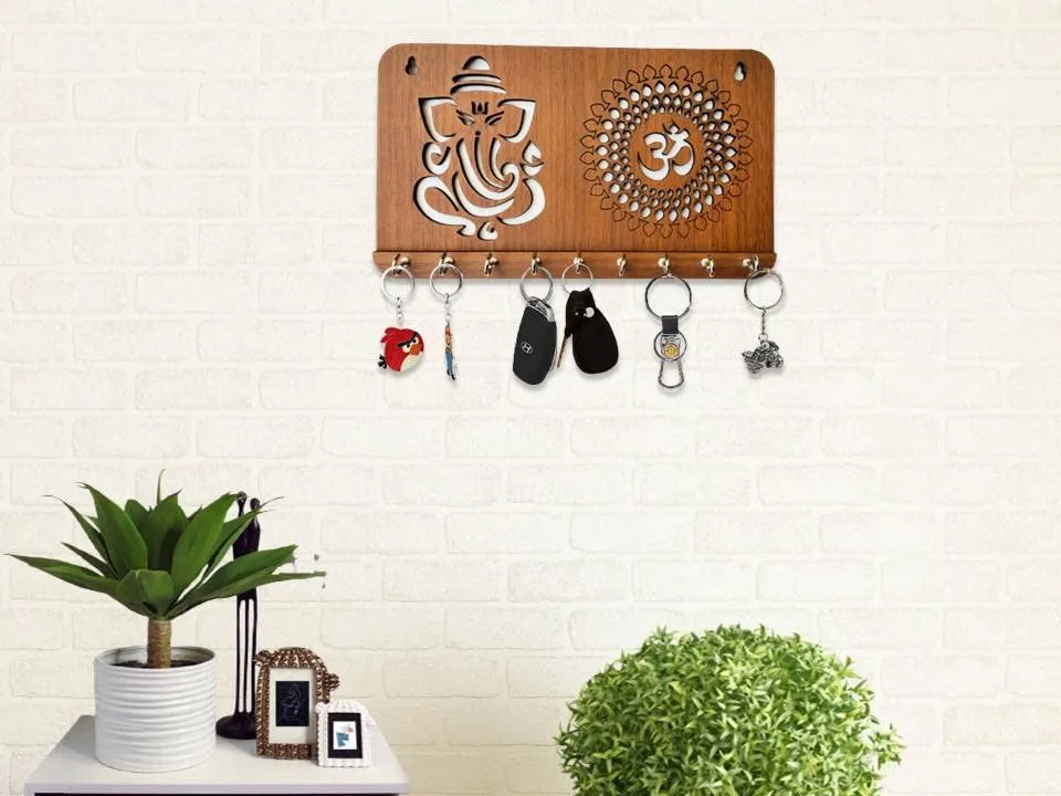 My Dream Carts Ganesha Om Chakra Key Holder for Home Decor Items | Stylish Key Hanger Wall Mounted Decoration | Handicraft Key Chain Stand | Wooden Keychain Hangers for Office | Wood Keys Organizer