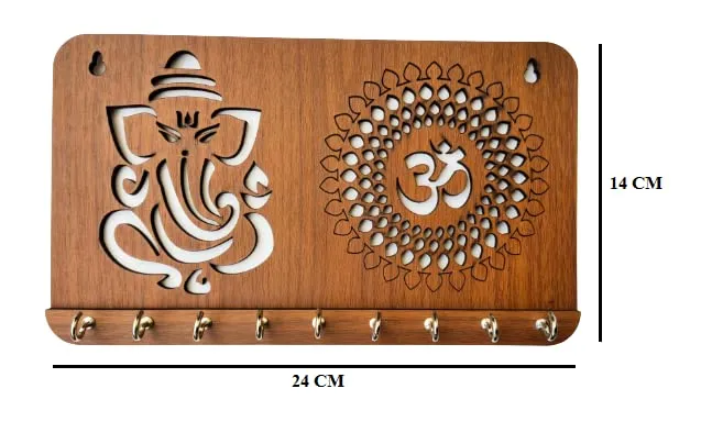 My Dream Carts Ganesha Om Chakra Key Holder for Home Decor Items | Stylish Key Hanger Wall Mounted Decoration | Handicraft Key Chain Stand | Wooden Keychain Hangers for Office | Wood Keys Organizer