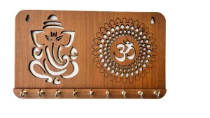 My Dream Carts Ganesha Om Chakra Key Holder for Home Decor Items | Stylish Key Hanger Wall Mounted Decoration | Handicraft Key Chain Stand | Wooden Keychain Hangers for Office | Wood Keys Organizer