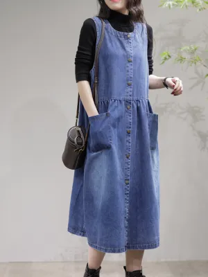 My Memories Women's Casual Round Neck Denim Dress