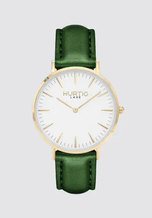 Mykonos Vegan Leather Watch Gold | White & Green