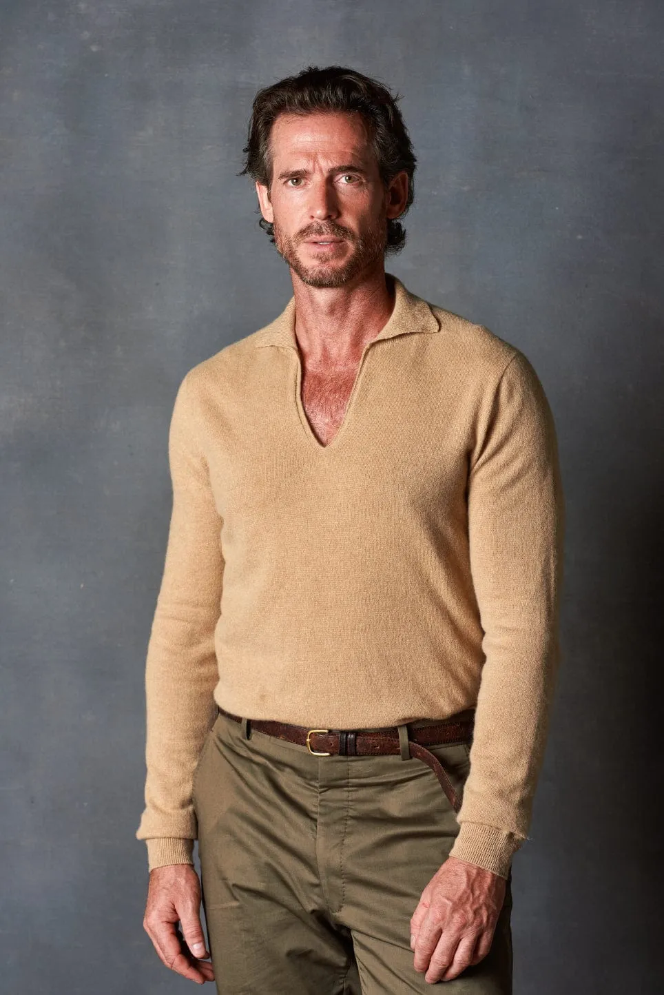 Myles Cashmere Long-Sleeve Polo