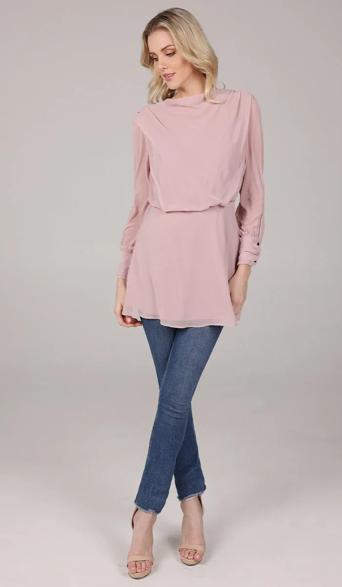 Myra Modest Chiffon Tunic Dress - Tearose - FINAL SALE