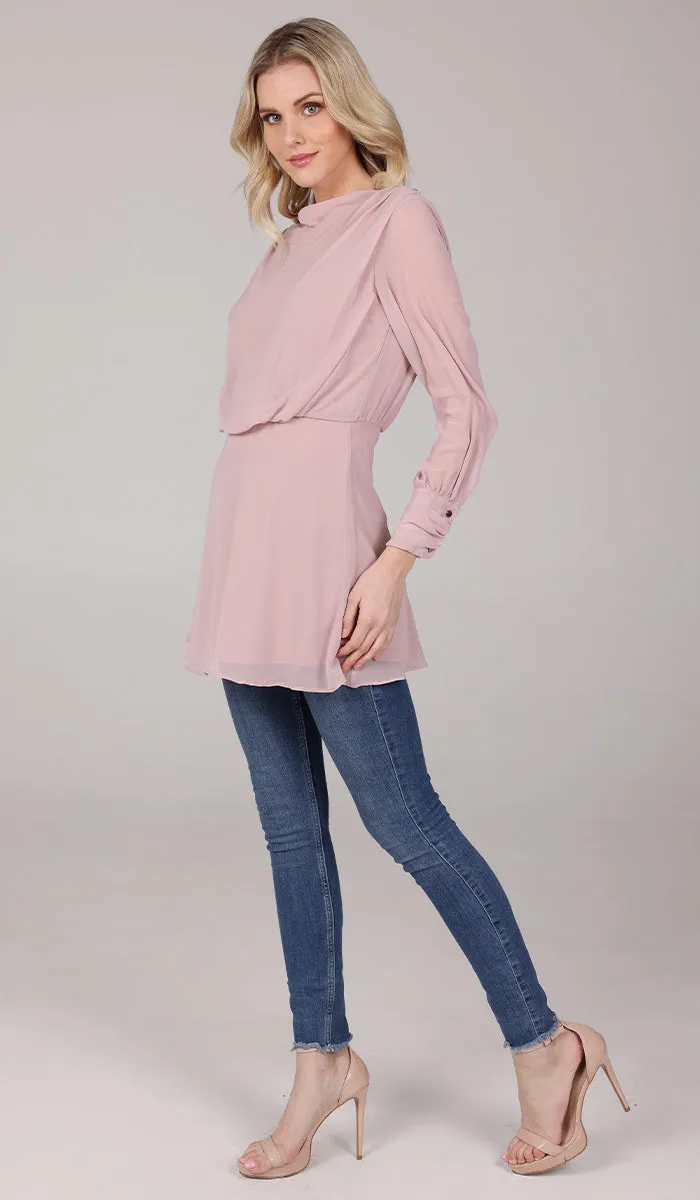 Myra Modest Chiffon Tunic Dress - Tearose - FINAL SALE