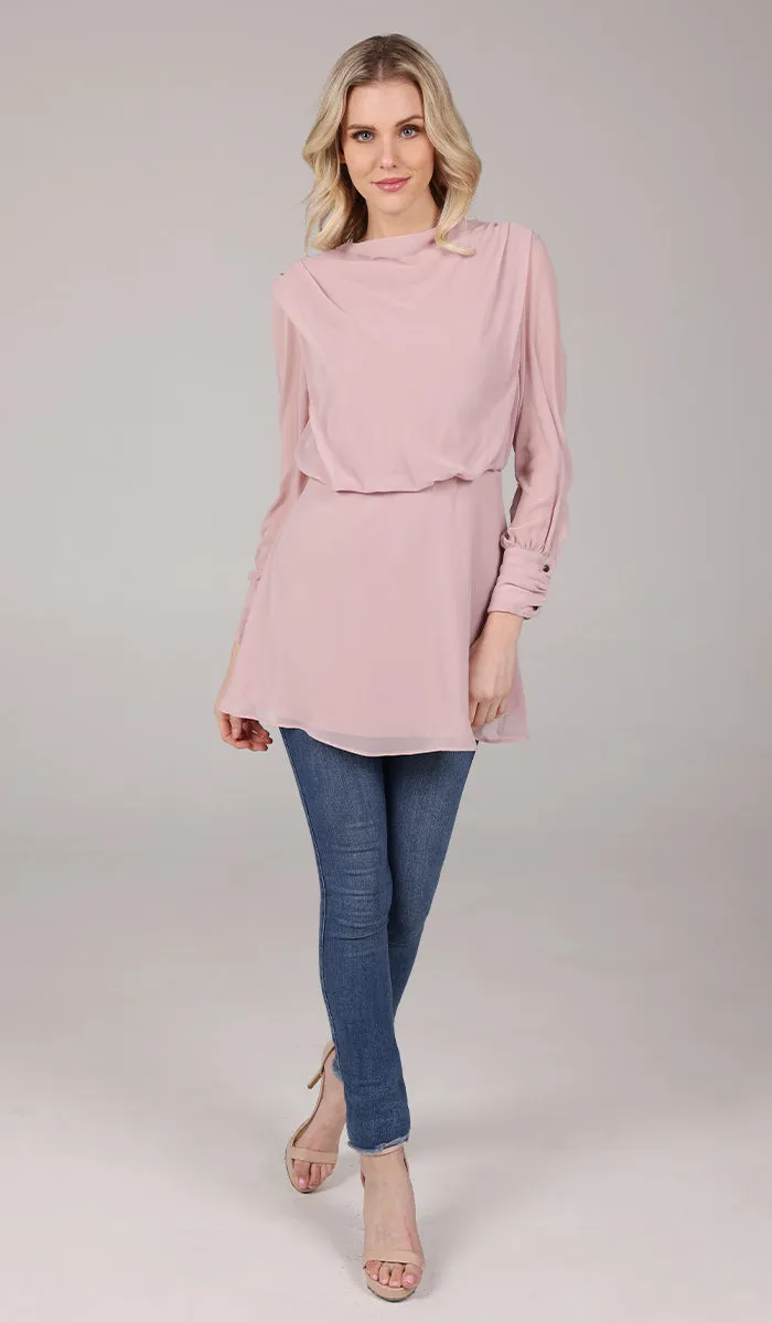 Myra Modest Chiffon Tunic Dress - Tearose - FINAL SALE