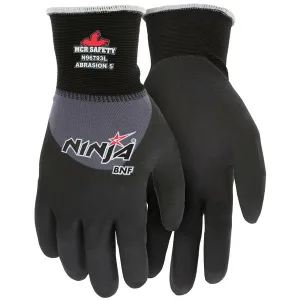 N96793L MCR Safety Ninja Gloves, Large, Nylon, Black, Knit Wrist Cuff