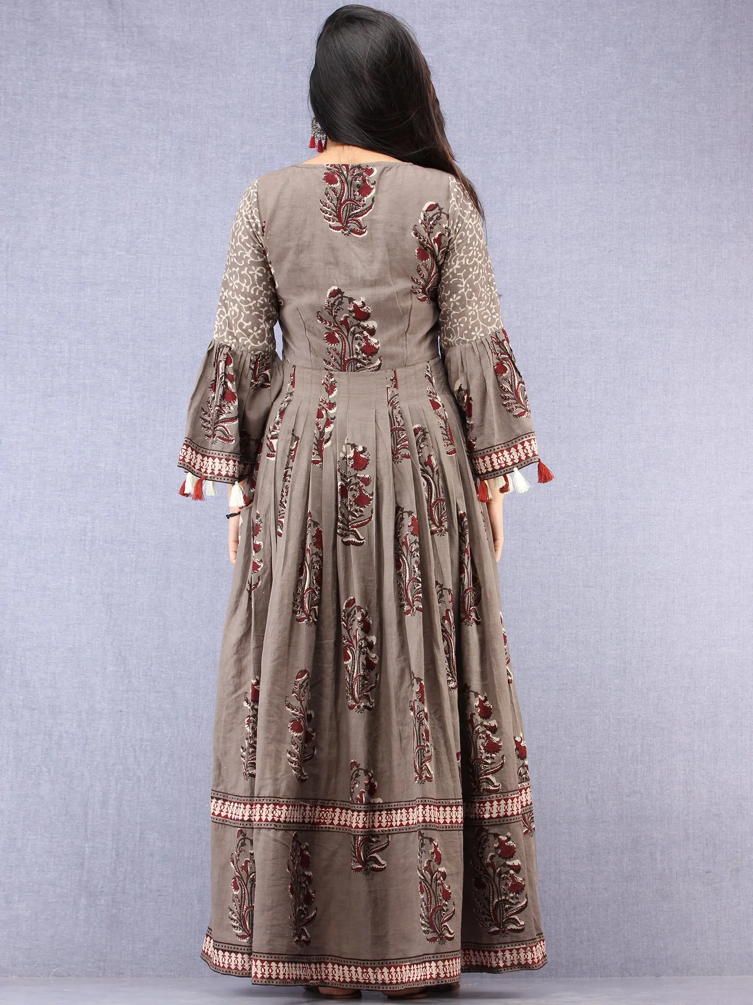 Naaz Asmaa - Hand Block Mughal Printed Long Cotton Embroidered Dress - DS105F001