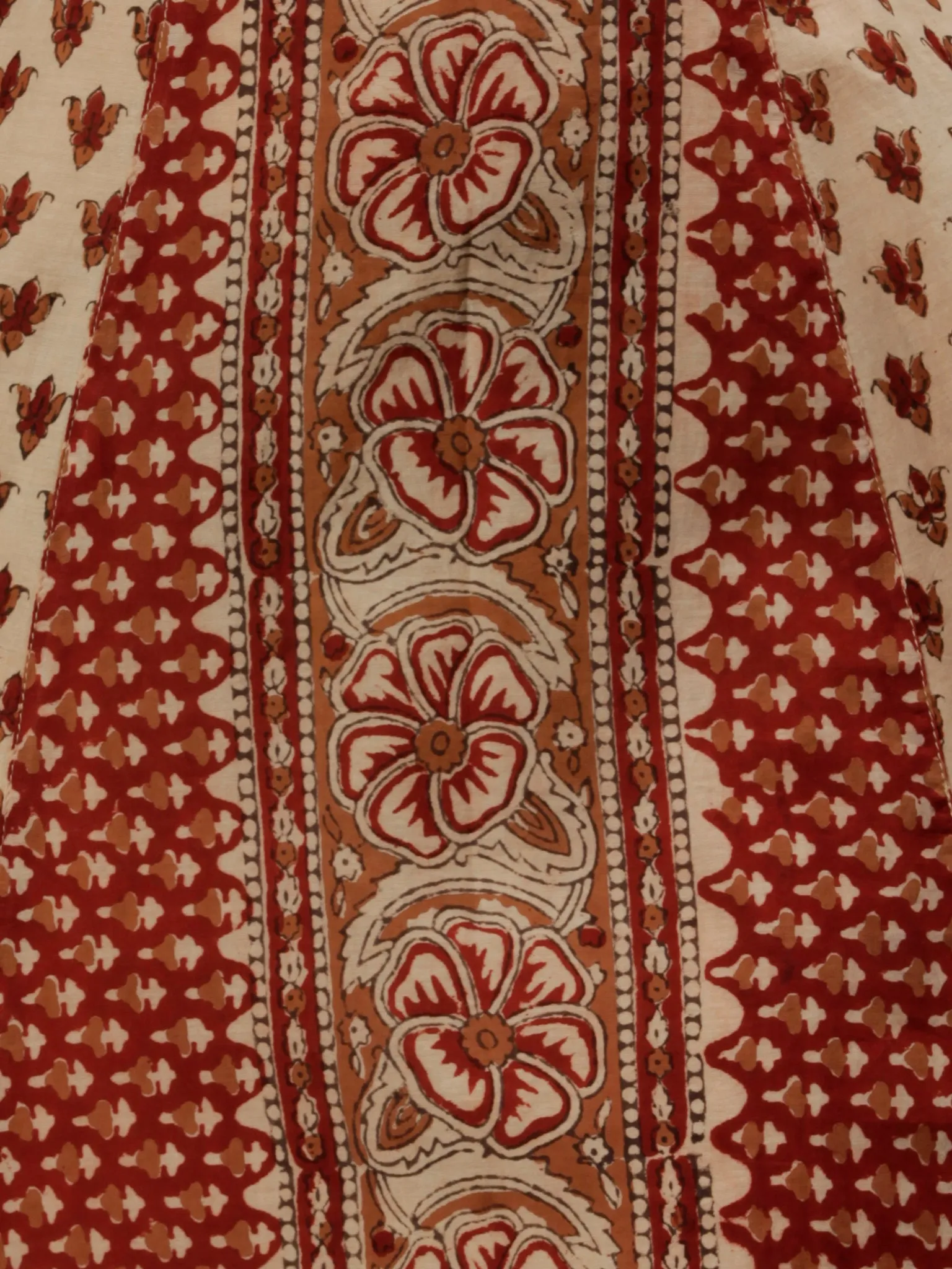 Naaz Beige Red Brown Hand Block Printed Long Cotton Dress With Cap Sleeves - DS61F001