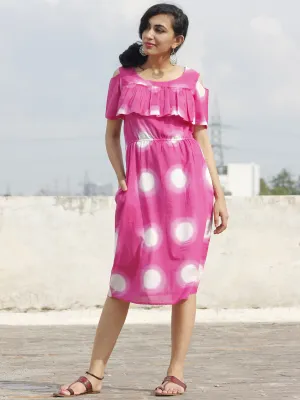 Naaz Dark Pink White Hand Tie Dye Dress With Elasticated Waist And Cold Shoulders - DS27F001