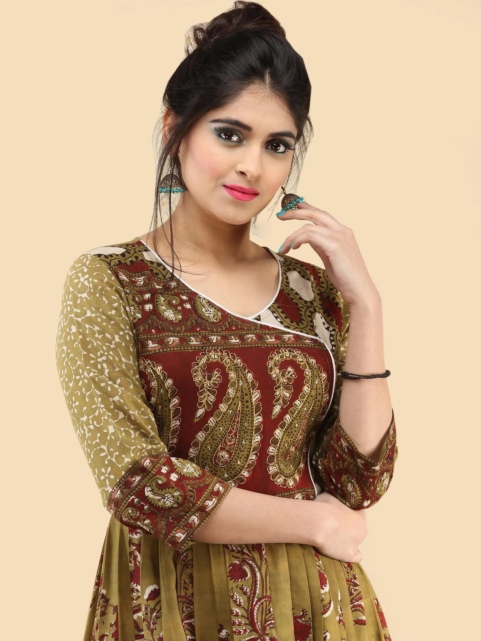 Naaz Faazila - Hand Block Printed Long Cotton Embroidered Dress - DS91F001