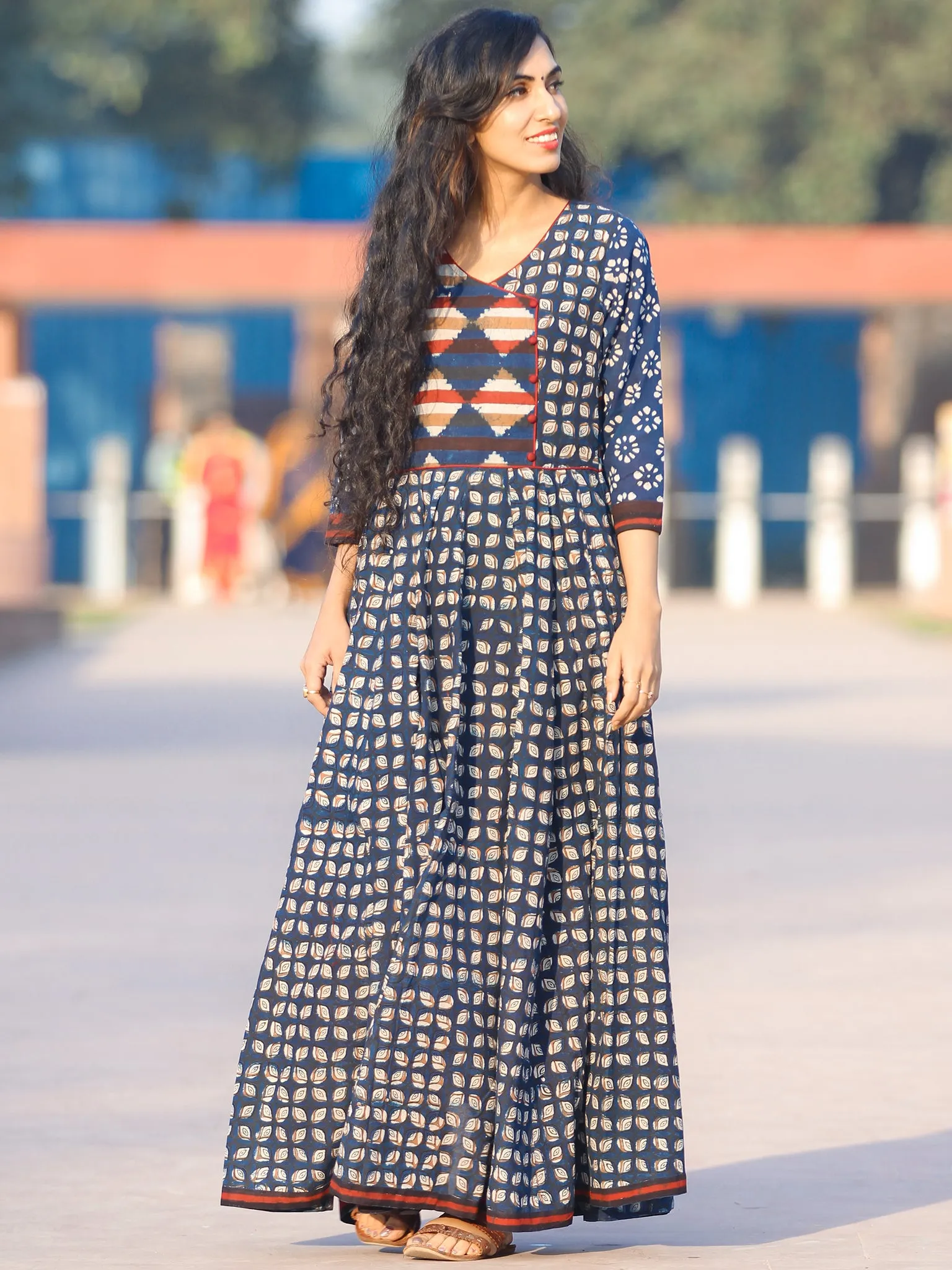 Naaz Flared Affair - Hand Block Printed Cotton Dress With Voluminous Flare - DS71F001