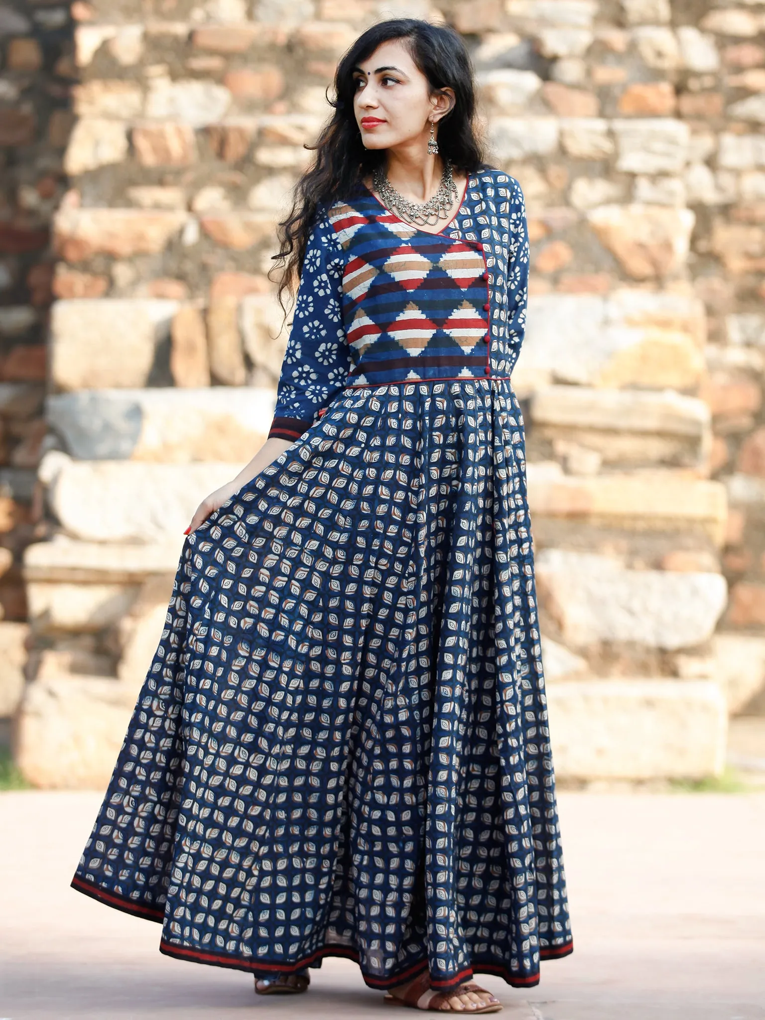 Naaz Flared Affair - Hand Block Printed Cotton Dress With Voluminous Flare - DS71F001