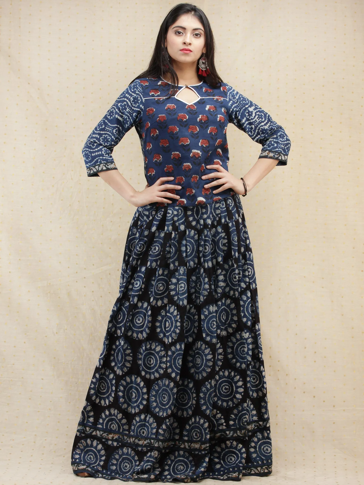 Naaz Lubena - Hand Block Printed Long Top And Skirt Dress - DS85F001