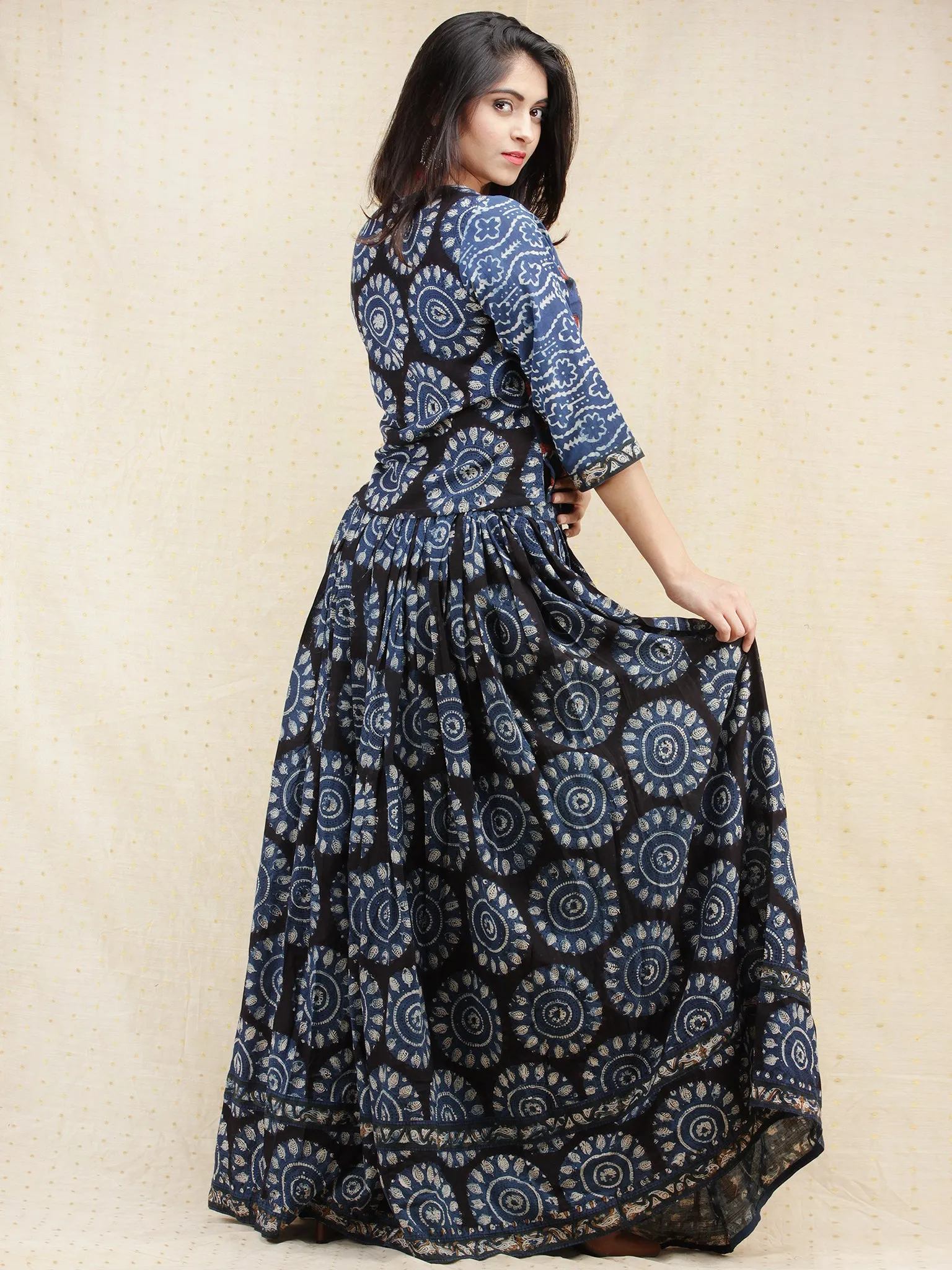 Naaz Lubena - Hand Block Printed Long Top And Skirt Dress - DS85F001