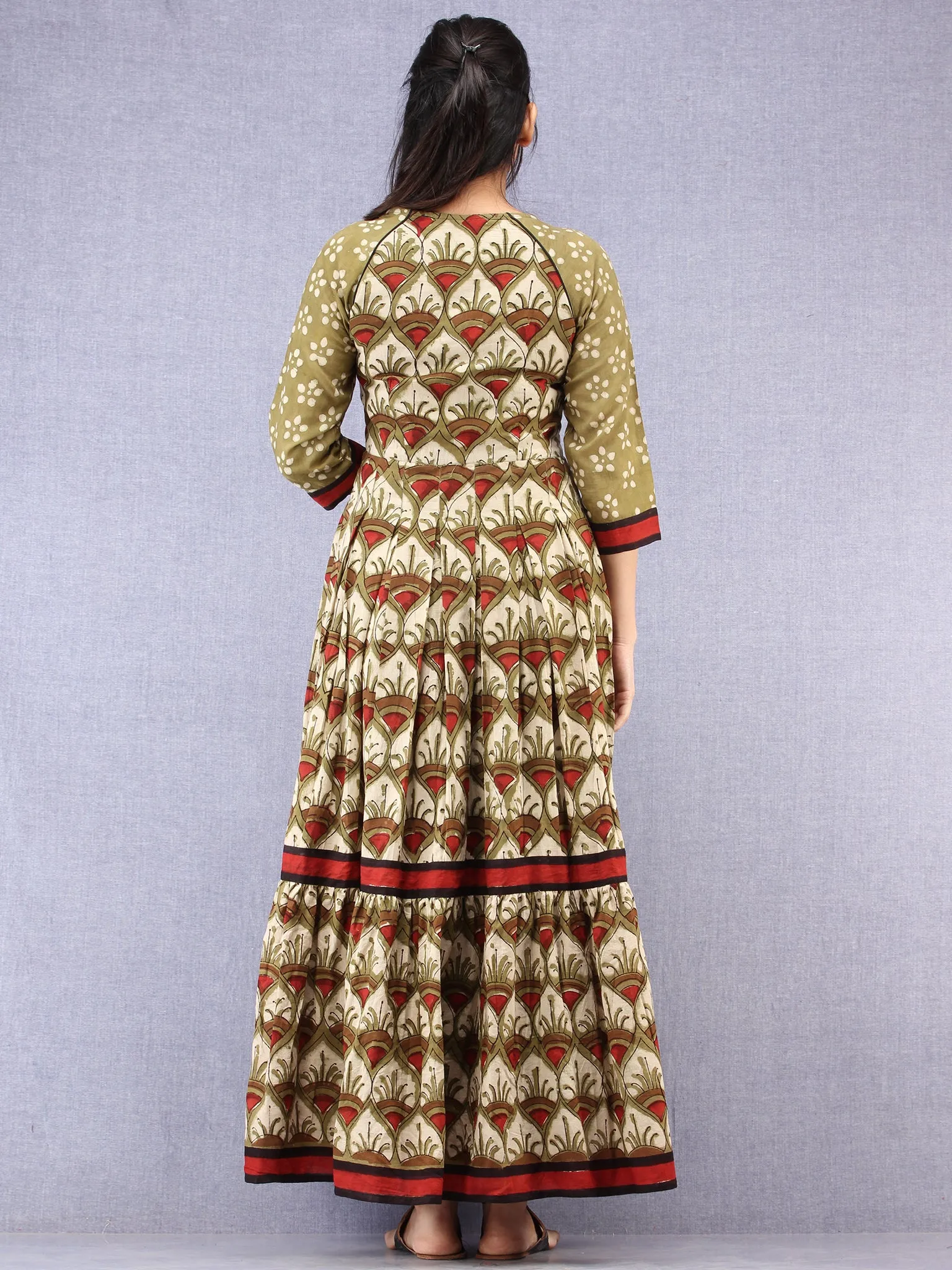 Naaz Mahreen - Hand Block Mughal Printed Long Cotton Embroidered Dress - DS107F001