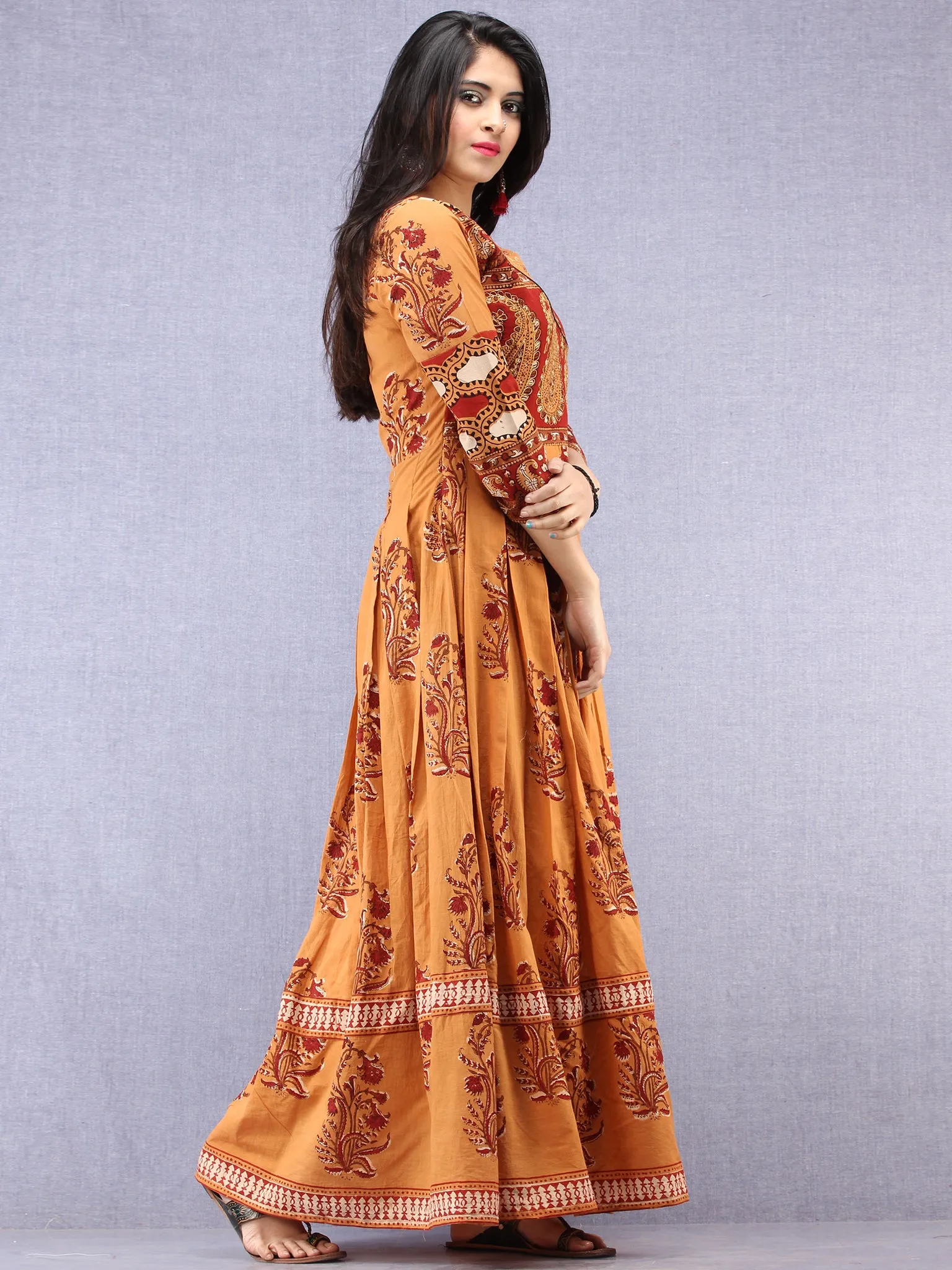 Naaz Pardeiza - Hand Block Mughal Printed Long Cotton Embroidered Angrakha Dress - DS100F001