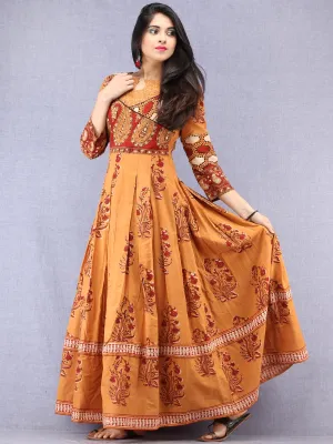 Naaz Pardeiza - Hand Block Mughal Printed Long Cotton Embroidered Angrakha Dress - DS100F001