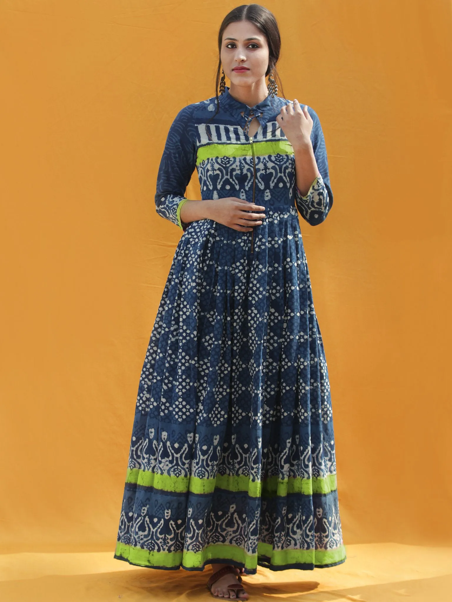 Naaz Rawza - Hand Block Printed Long Cotton Dress With Front Zip - DS82F002