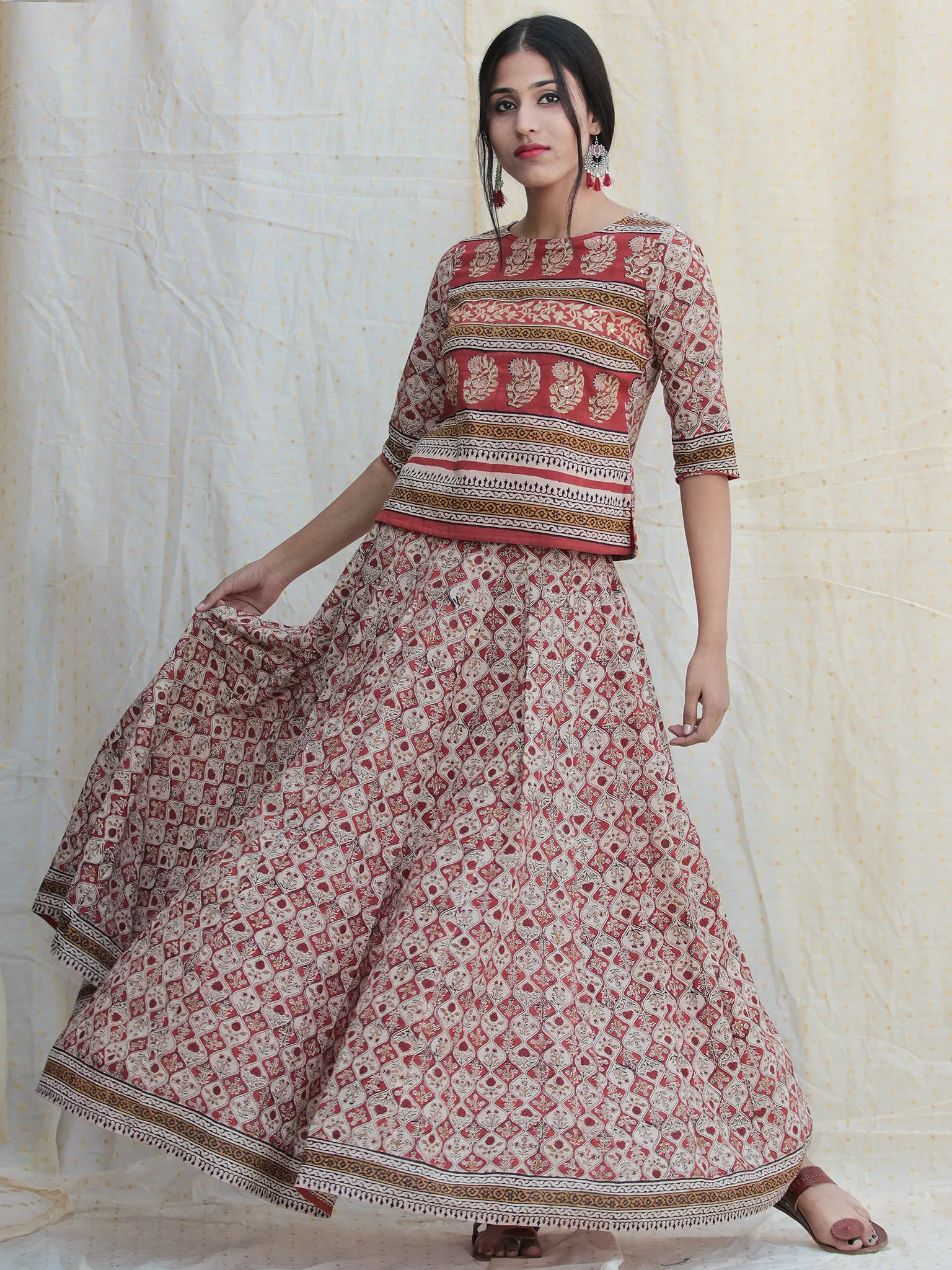 Naaz Rooh - Hand Block Printed Long Top And Skirt Dress - DS78F001