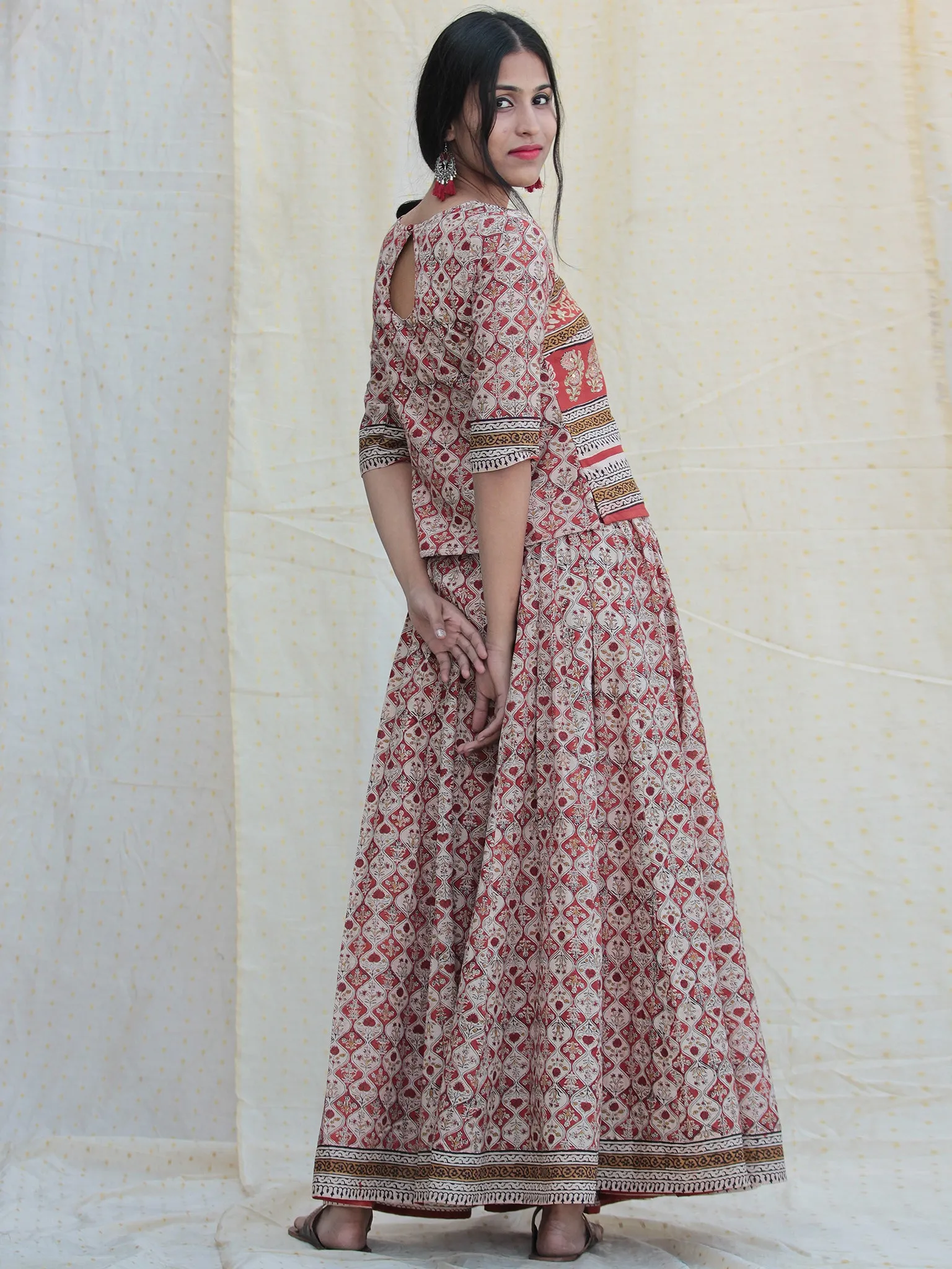 Naaz Rooh - Hand Block Printed Long Top And Skirt Dress - DS78F001