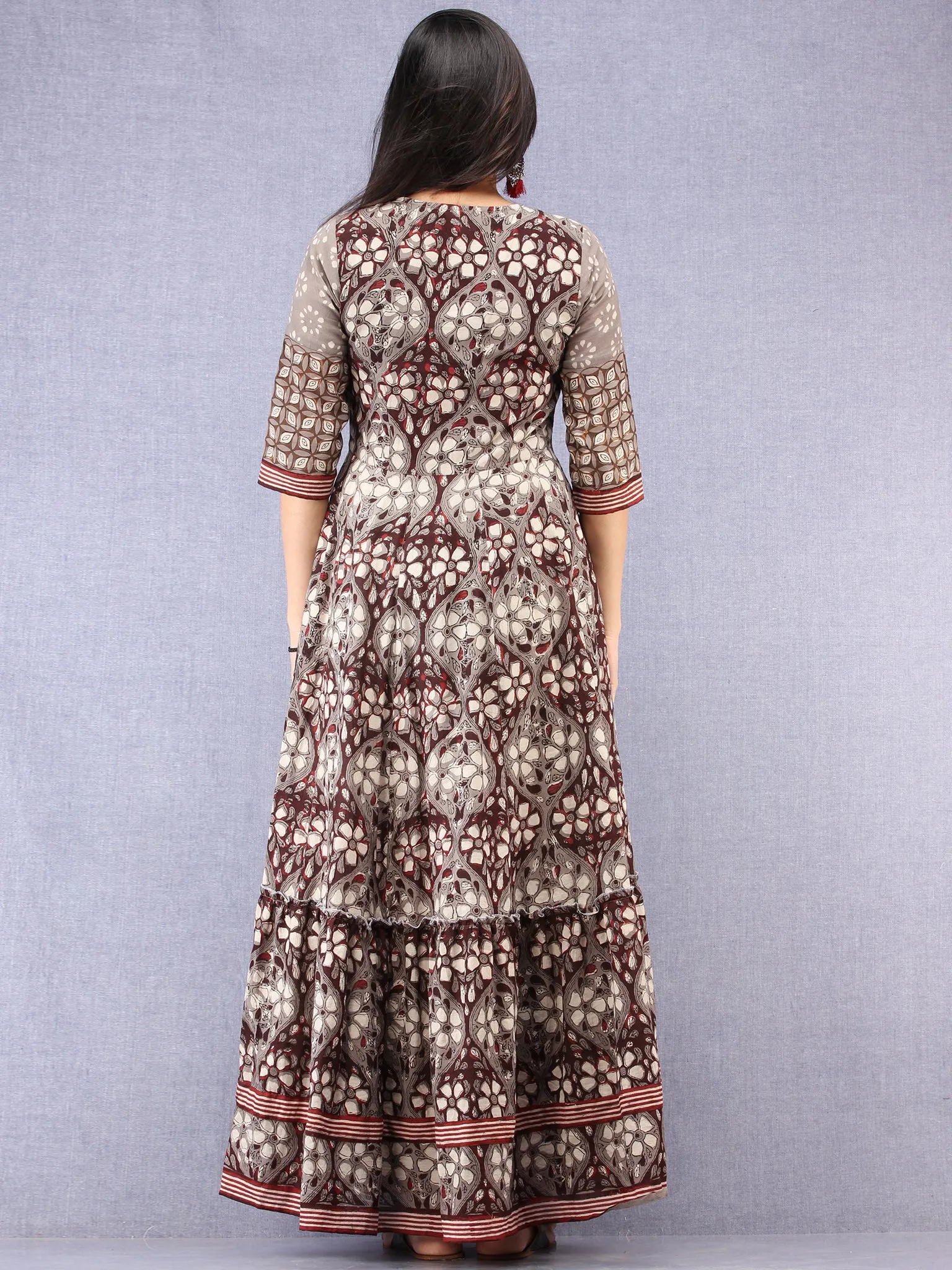 Naaz Sadaf - Hand Block Mughal Printed Long Cotton Dress - DS103F001