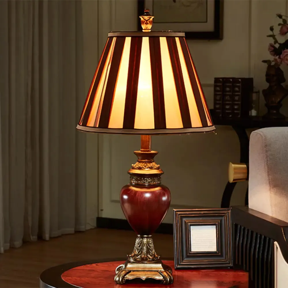 Nadine - Vintage Style Tapered Design Night Table Lamp in Red Brown