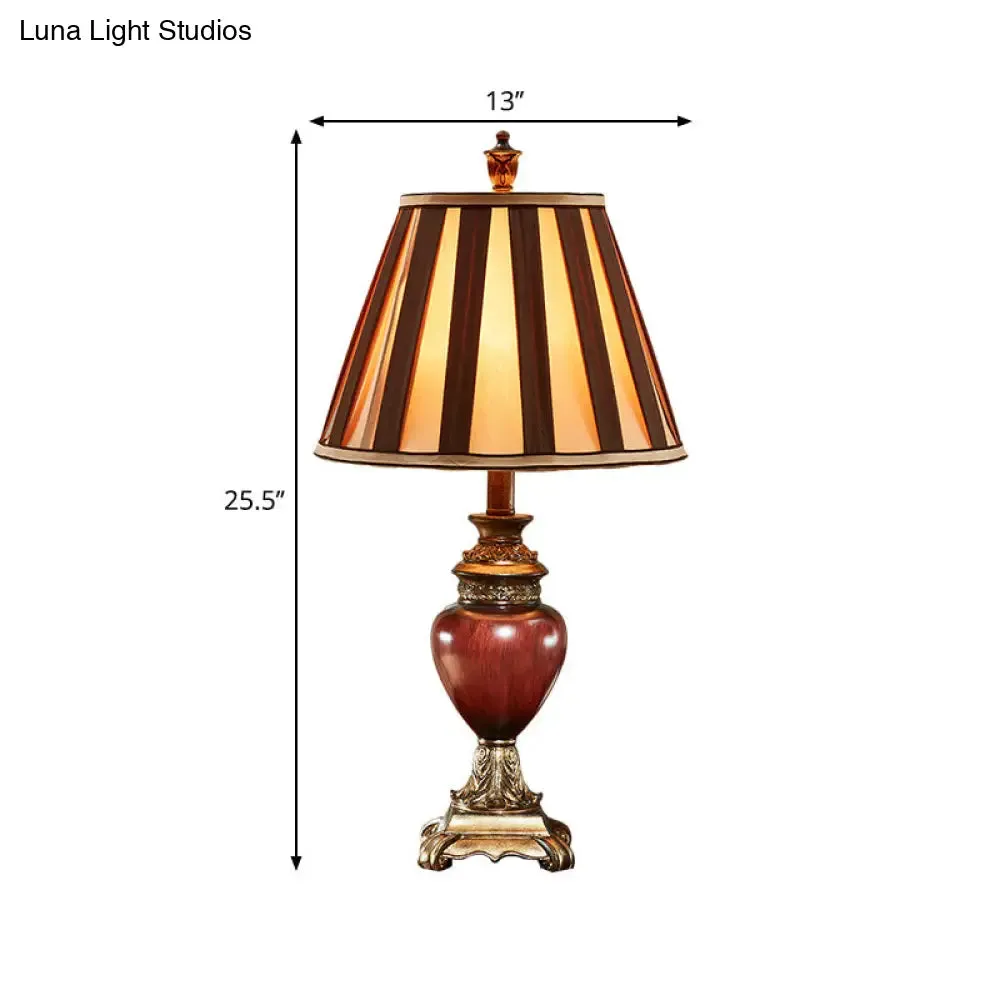 Nadine - Vintage Style Tapered Design Night Table Lamp in Red Brown