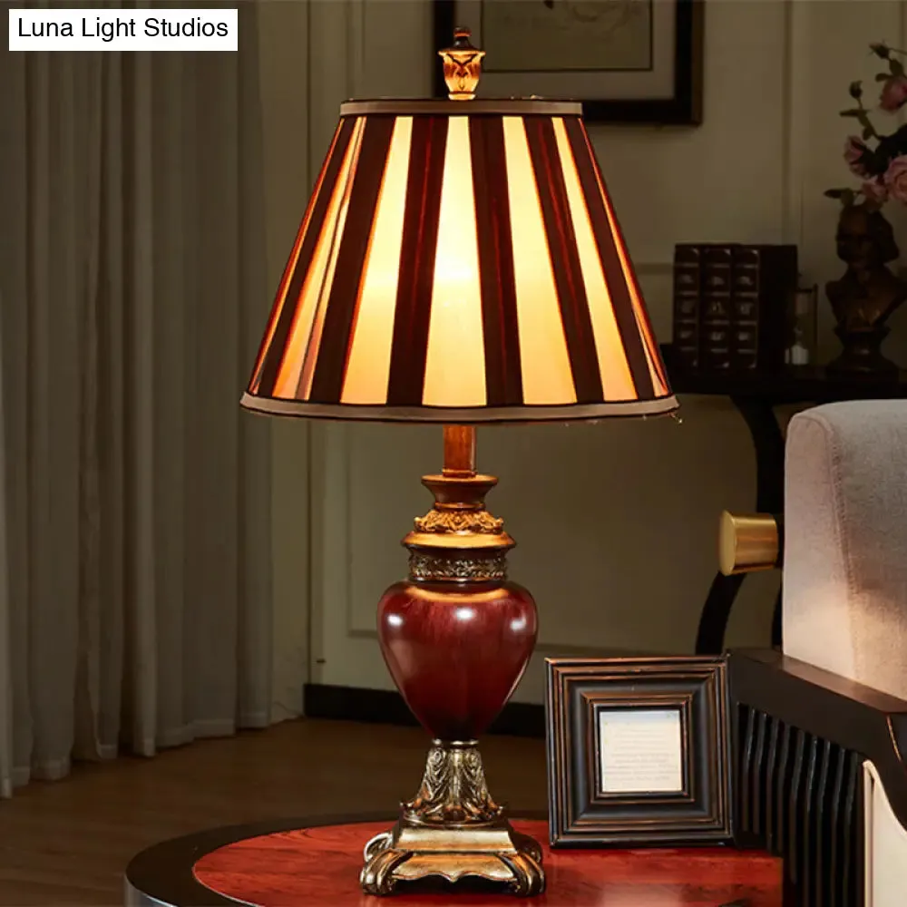 Nadine - Vintage Style Tapered Design Night Table Lamp in Red Brown