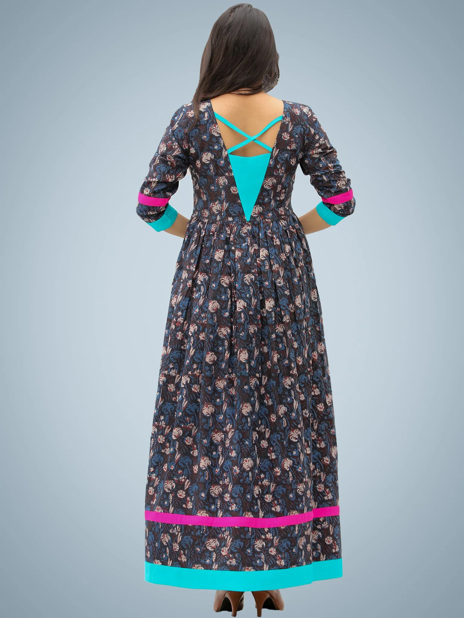 Nadya - Hand Block Printed Cotton Long Dress With Back Detailing - D136F1395