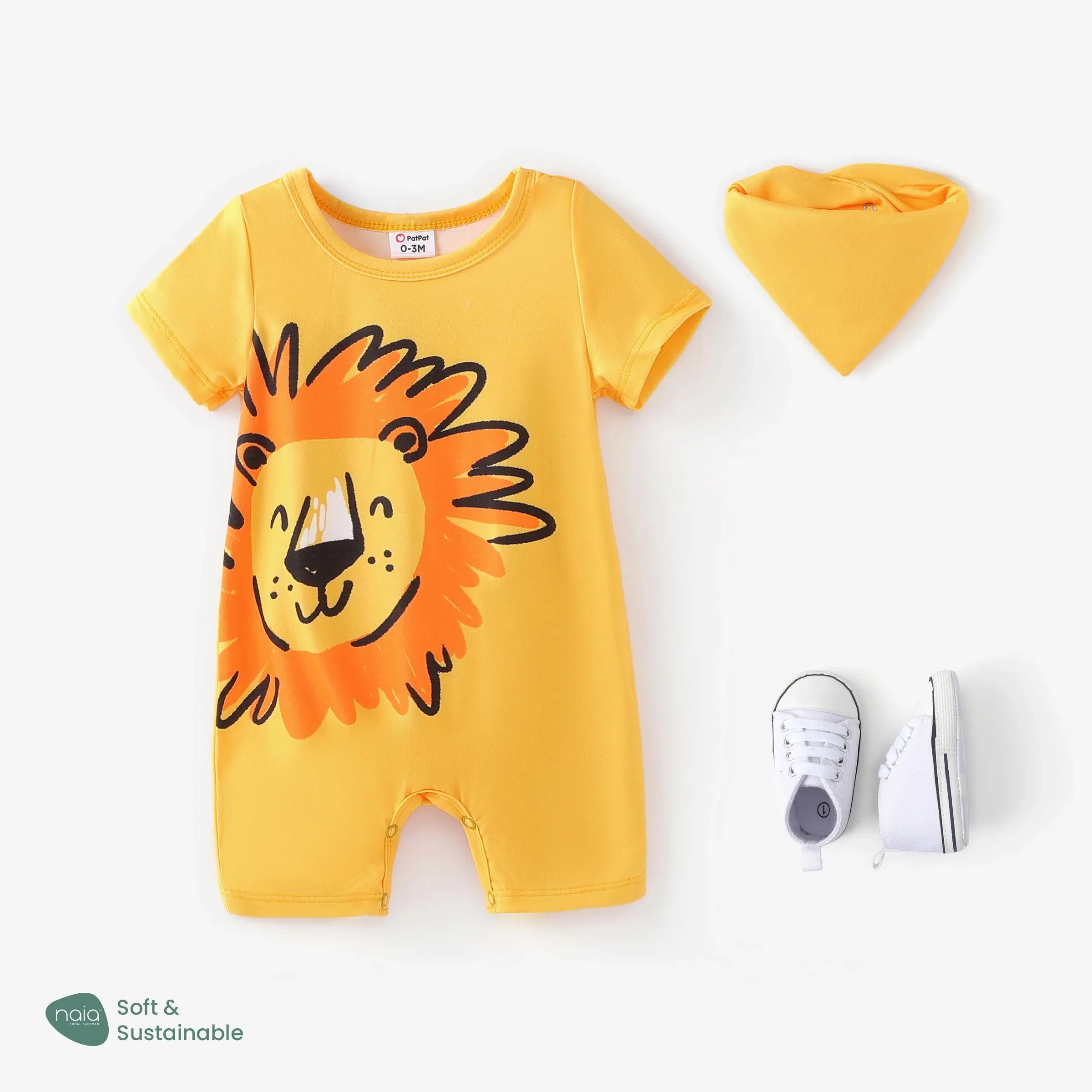 Naia Lion Print Romper and Bib Set