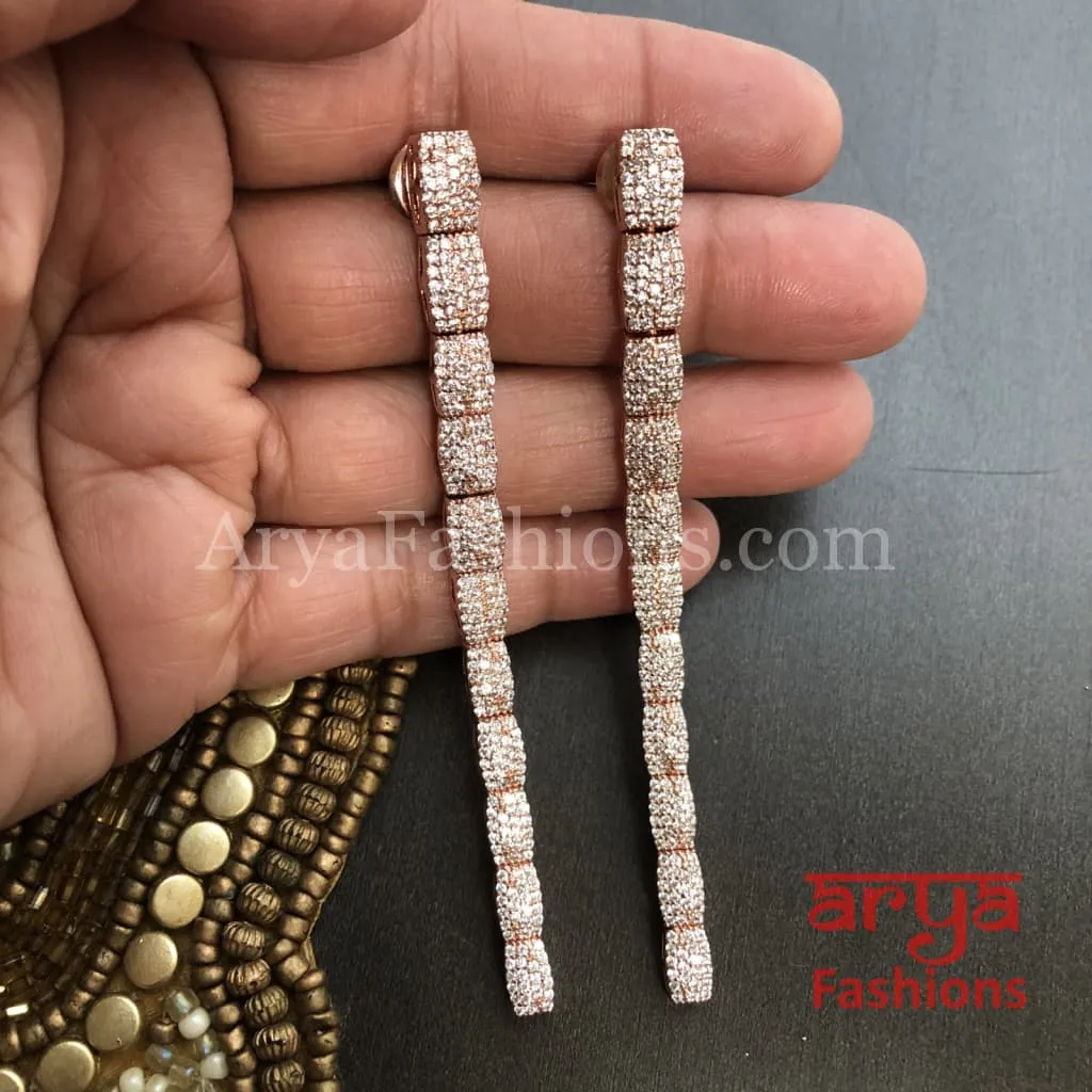 Naila Rose Gold Long Cubic Zirconia Party Earrings