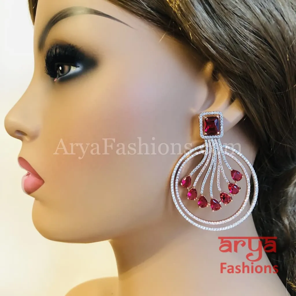 Naila Ruby Pink/Blue Rose Gold CZ Earrings