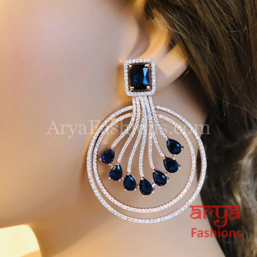 Naila Ruby Pink/Blue Rose Gold CZ Earrings