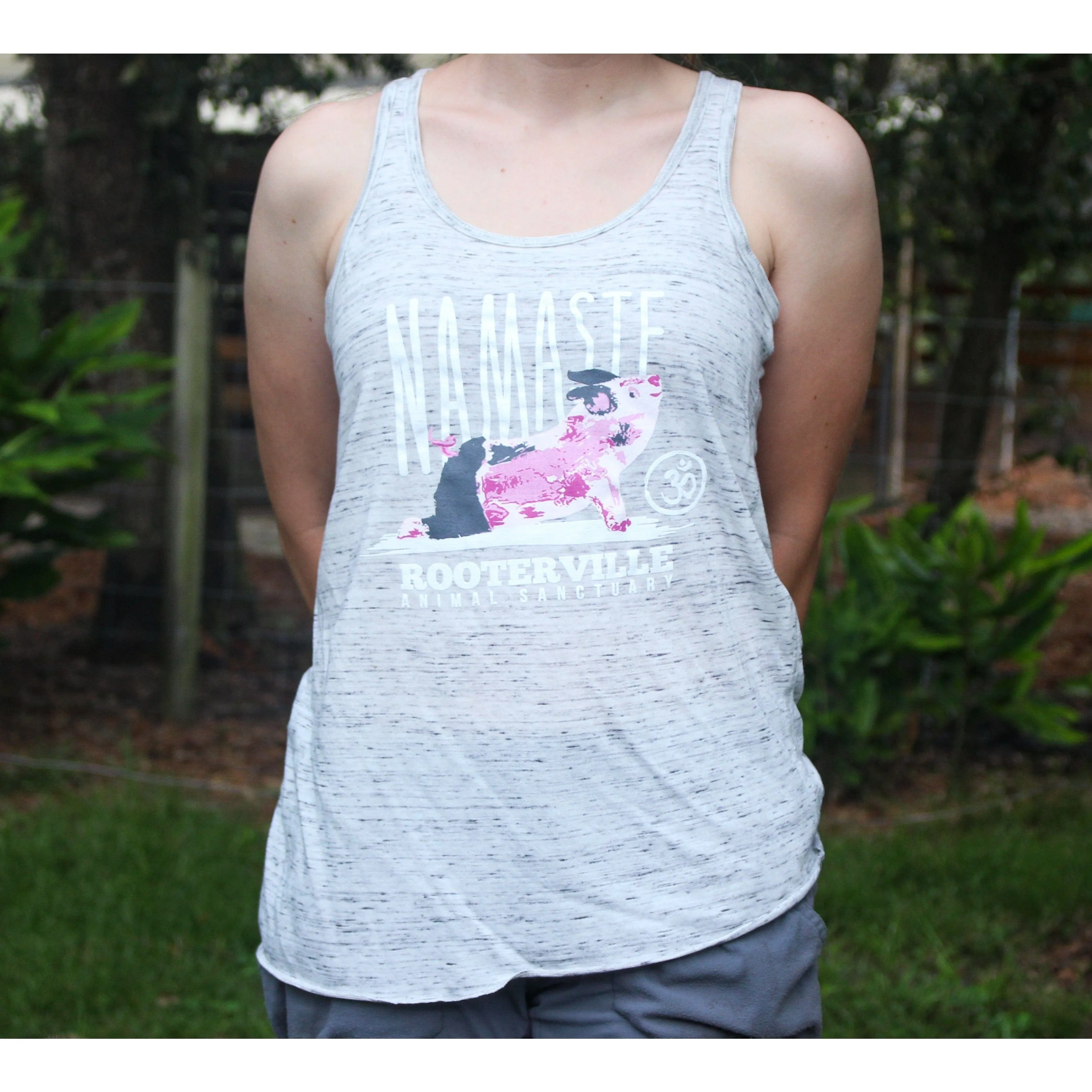 Namaste Rooterville Piggy Yoga Ladies Tank with Pig in Pose*