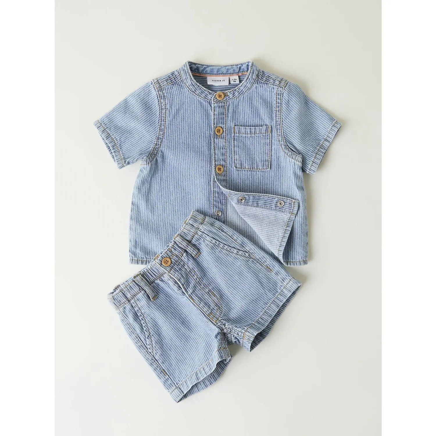 Name It Light Blue Denim 라이언 스트라이프 데님 쇼츠