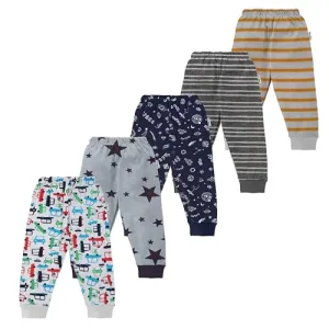 NammaBaby Boy's and Girl's Cotton Mixed Print Regular Fit Pyjama Rib Pants - Assorted Multipack (4-5 Years) Multicolour