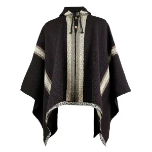 Nanguipa - Llama Wool Unisex South American Handwoven Wide Thick Poncho - striped pattern