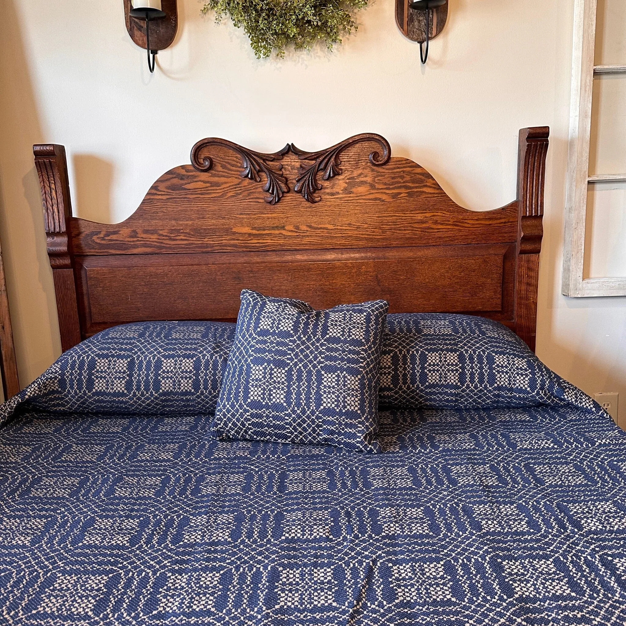 Nantucket Navy and Tan Woven Coverlet