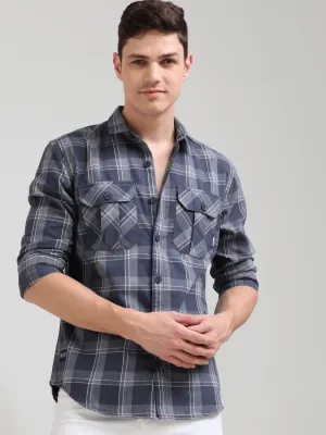 Napoleon Mist Grey Casual Checks Shirt