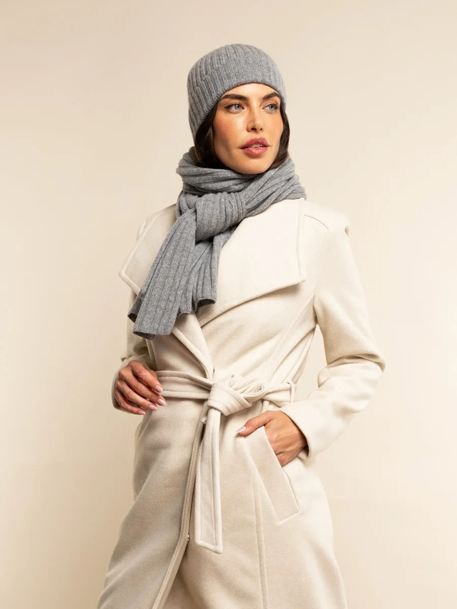 Napoli (light grey) - 100% cashmere ribbed scarf (unisex)